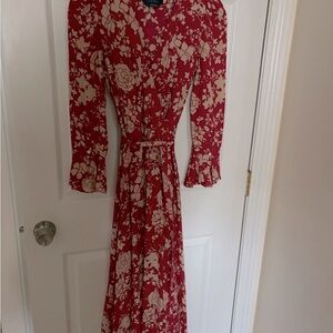 Polo Ralph Lauren Red and Cream Floral Long Sleeve Dress